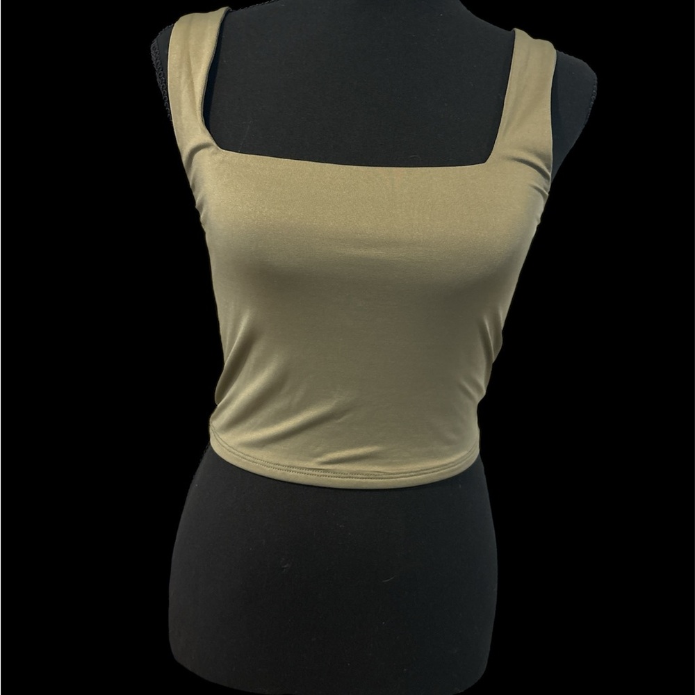 NWT the Workshop square neck, solid crop Olive Tank Top